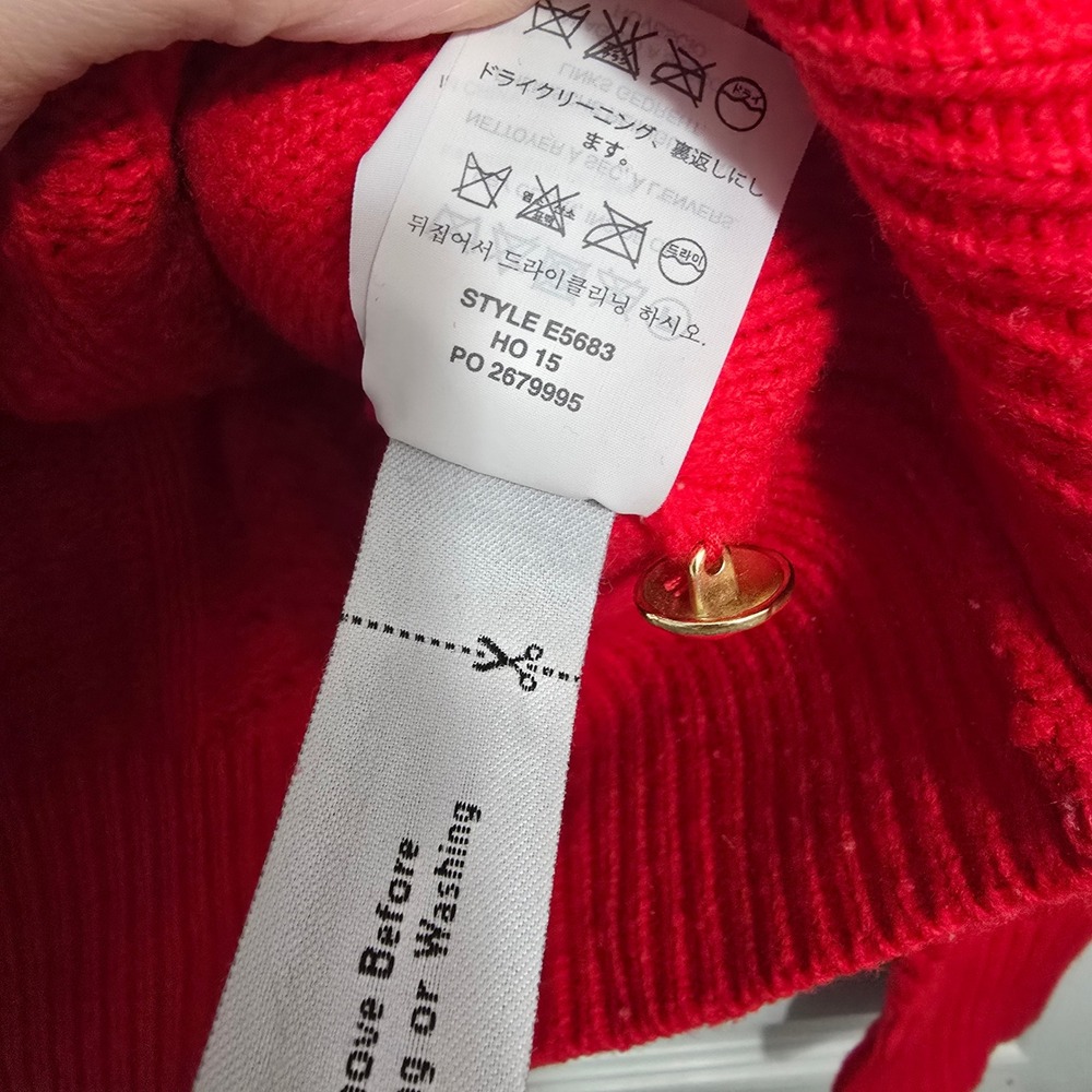 J.Crew Womens Red Cable Knit 100% Wool Button Shoulder Sweater E5683 HO15 - Picture 5 of 5